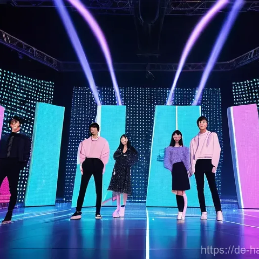한글과 빅데이터 기술 - **Prompt:** "A vibrant, futuristic K-Pop concert stage illuminated by dynamic LED lights, with a div...