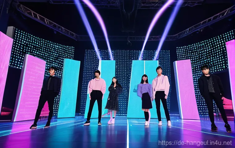 한글과 빅데이터 기술 - **Prompt:** "A vibrant, futuristic K-Pop concert stage illuminated by dynamic LED lights, with a div...
