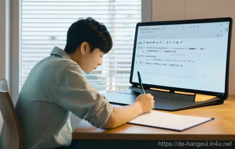 한글과 한국 영화 자막 - A warm, inviting living room bathed in soft, natural light. A young adult, dressed in comfortable ca...