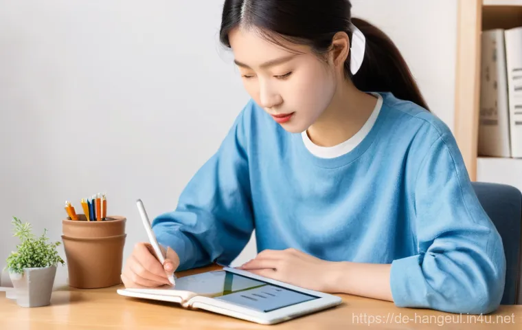 한글의 국제 표기법 - **Prompt:** A bustling street scene in Seoul, South Korea, during the late afternoon. The focus is o...