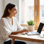 한글 문서 이미지 삽입 - **Prompt:** A dynamic and inviting scene featuring a professional female blogger, in her late 20s to...