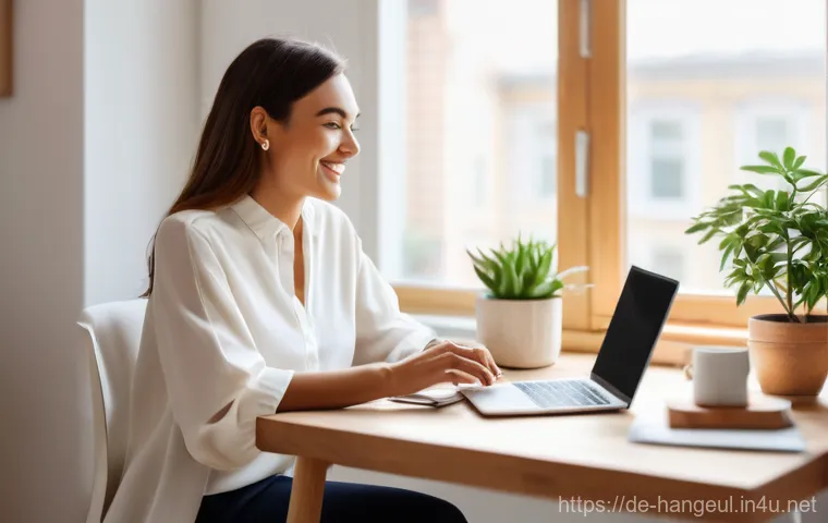 한글 문서 이미지 삽입 - **Prompt:** A dynamic and inviting scene featuring a professional female blogger, in her late 20s to...