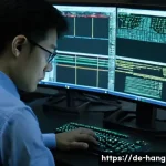 한글과 디지털 포렌식 - **Prompt:** "A focused, male German digital forensic expert in his late 30s, wearing a crisp blue bu...