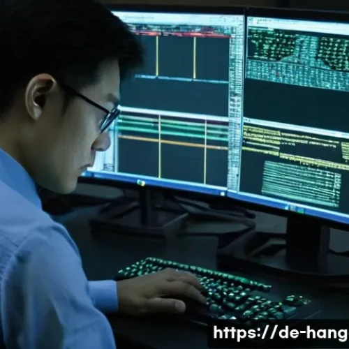 한글과 디지털 포렌식 - **Prompt:** "A focused, male German digital forensic expert in his late 30s, wearing a crisp blue bu...