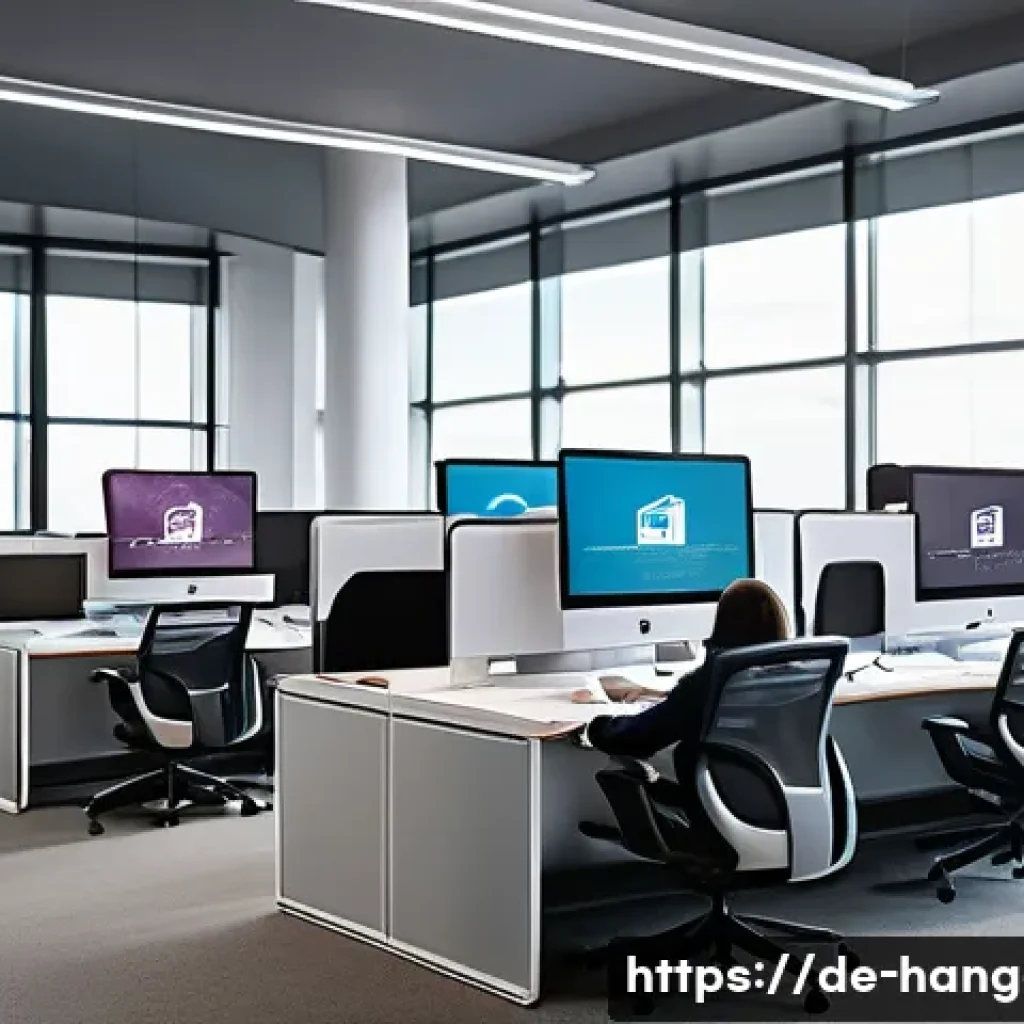 한글 문서 파일 형식 - A modern office workspace showing a diverse group of professionals collaborating on a document using...