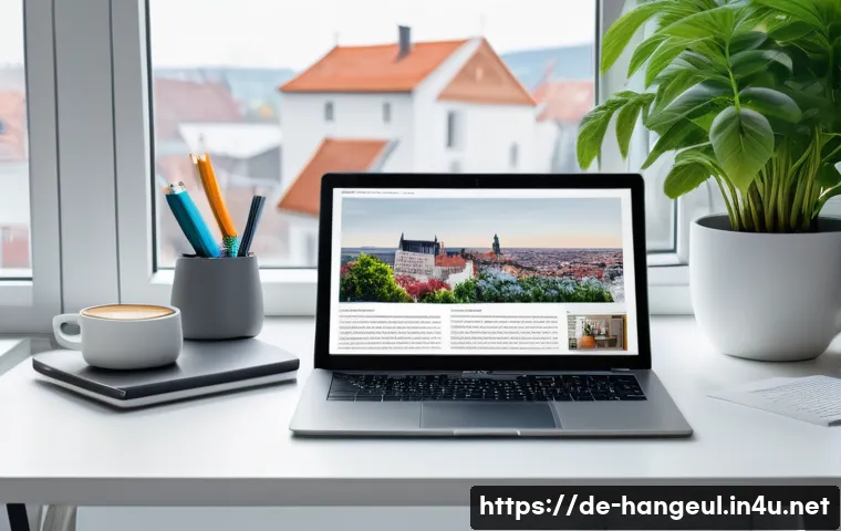 한글과 출판 시장 변화 - A modern digital author’s workspace in a cozy, well-lit German home office featuring multiple screen...