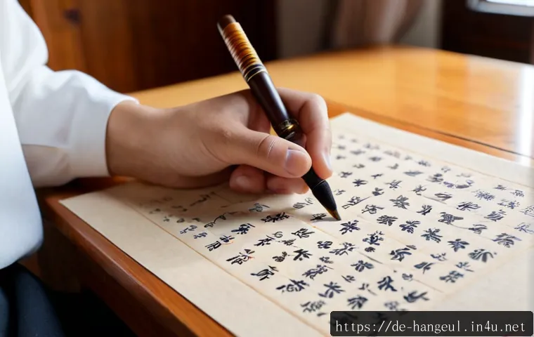 한글과 한국 전통 음악 - Photorealistic warm study scene in a German home, an adult learner seated at a clean wooden desk pra...
